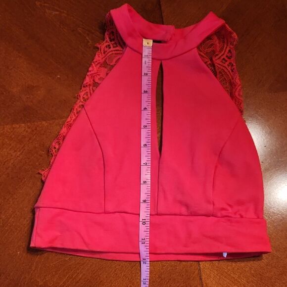 Lulus Lace Back Bodycon Cut Out Halter Neck Crop Top, Small,  Red - Picture 5 of 8